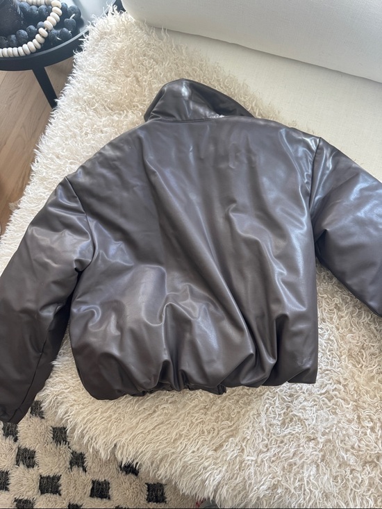 NWT Future Collective faux leather bubble jacket size small. Tuape/brown color - Picture 4 of 4